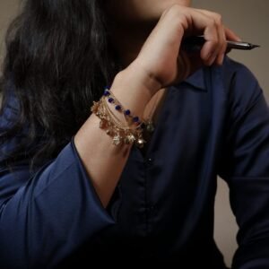 Bold & Striking Statement Piece: Gold Plated Blue Chain Bracelet (Gehene by Barbaad)